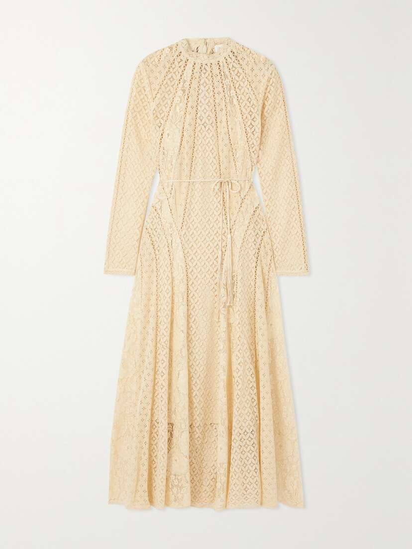 Zimmermann Tasseled Paneled Cotton-blend Corded Lace Midi Dress