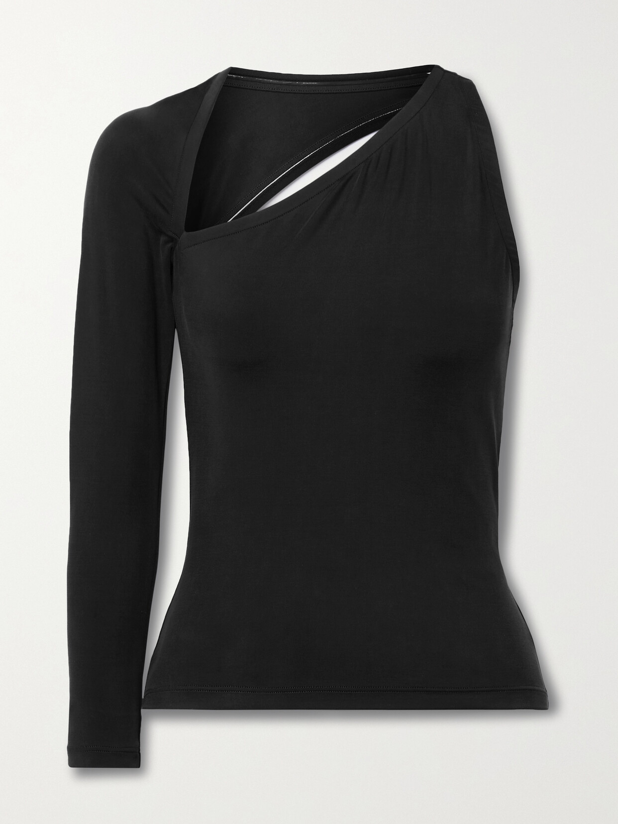 Shop Balenciaga One-sleeve Cutout Stretch-jersey Top In Black