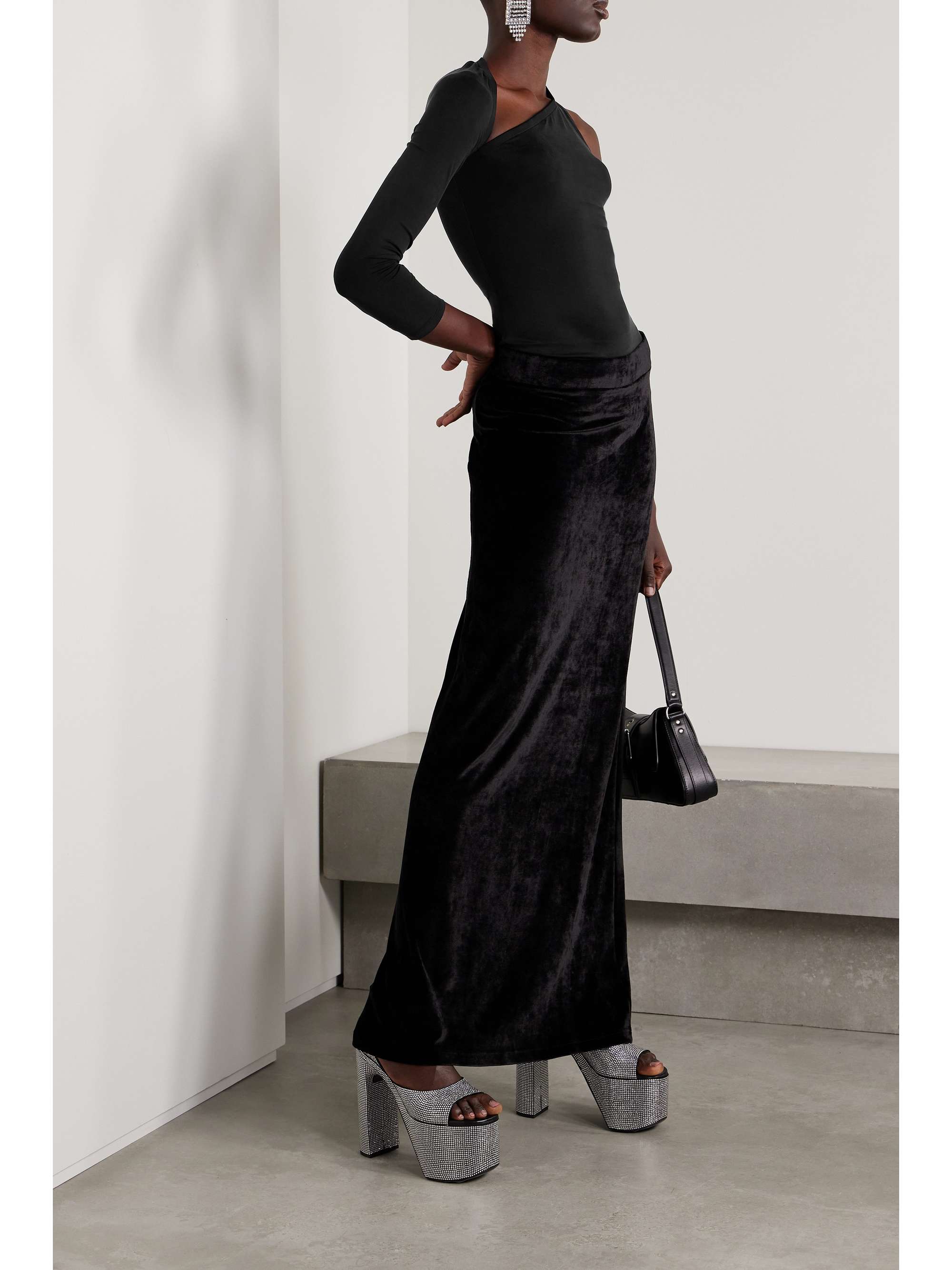 One sleeve cutout stretch jersey top
