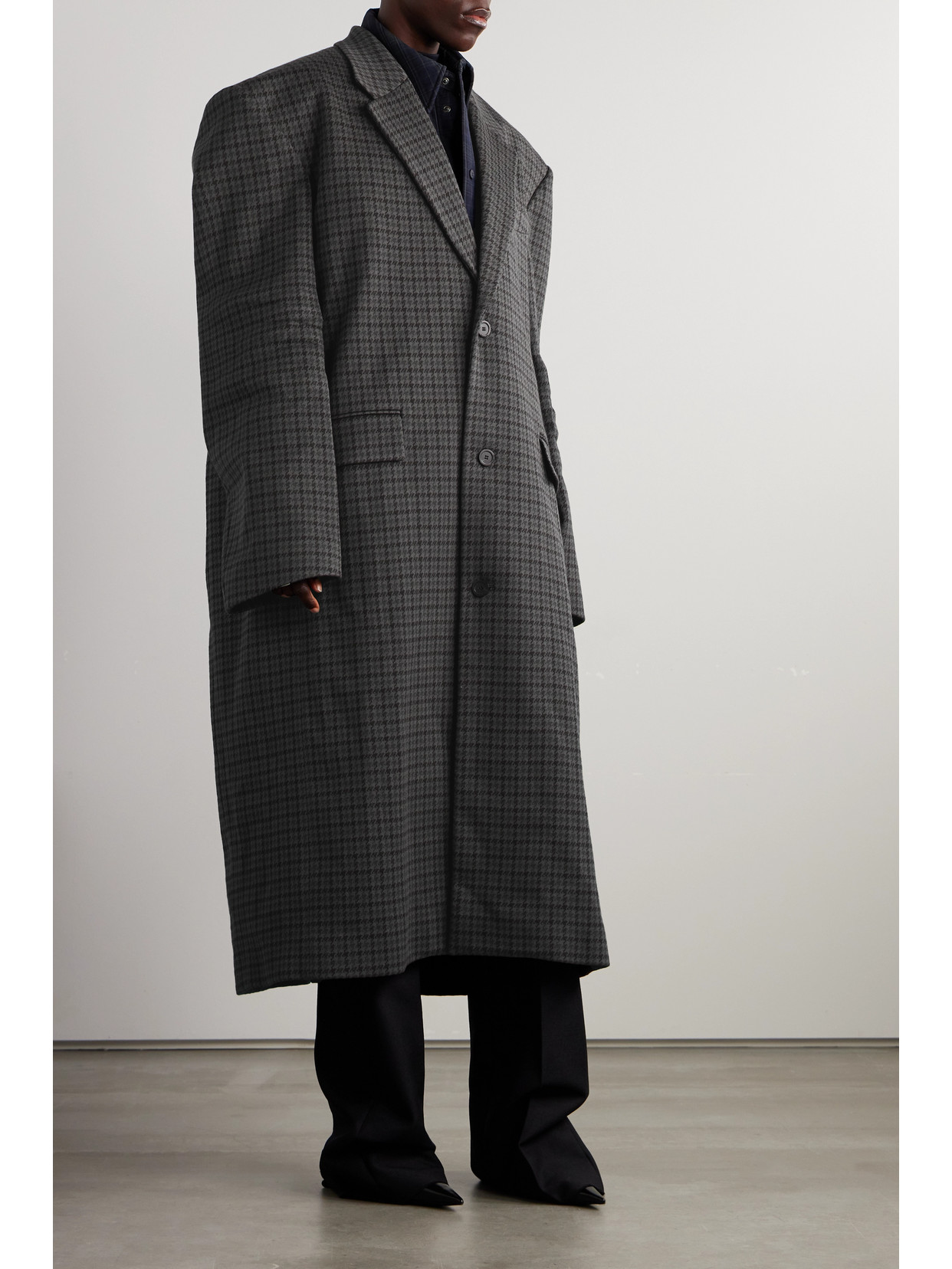 Oversized Houndstooth Cotton-Blend Coat