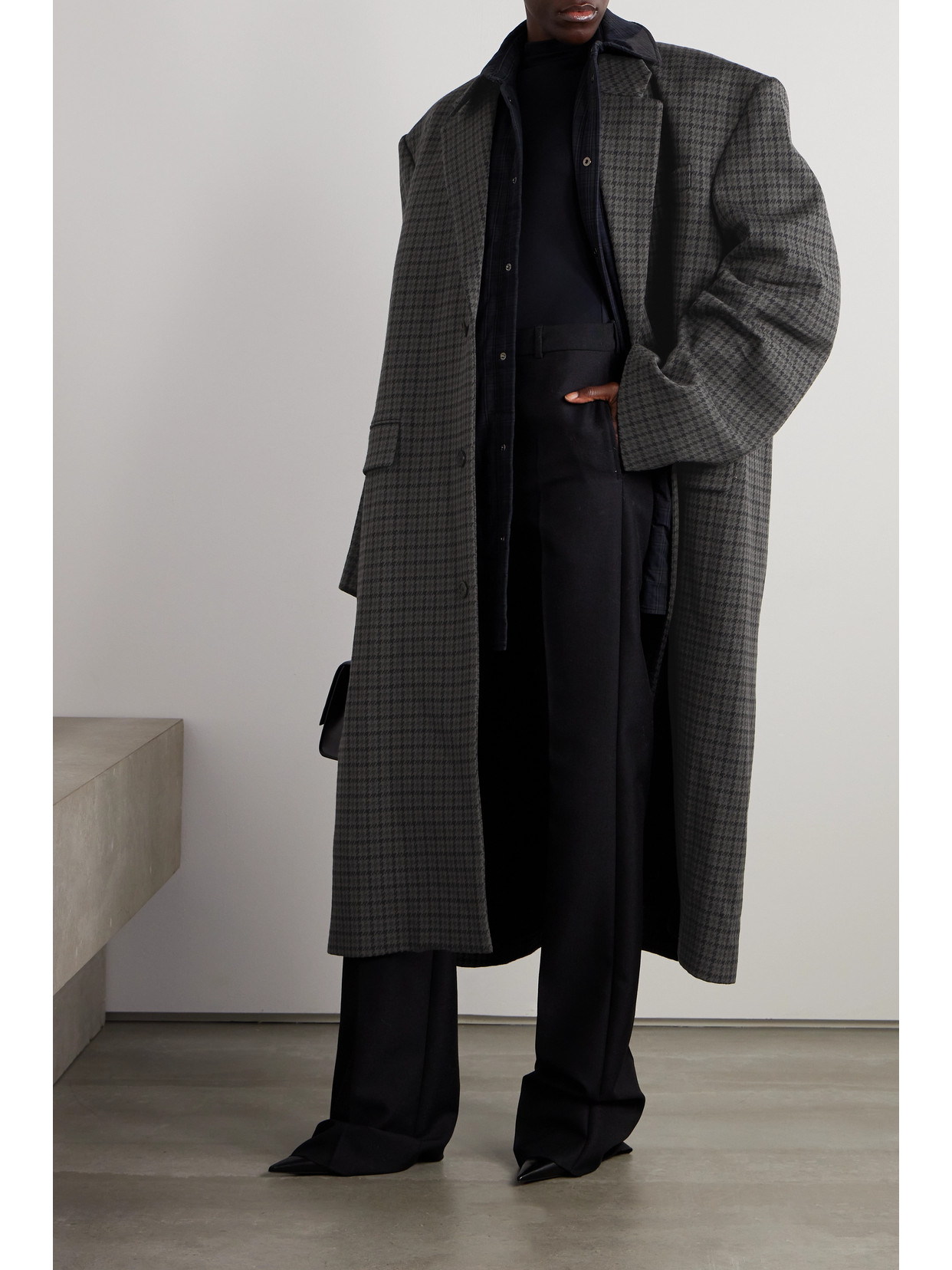 Oversized Houndstooth Cotton-Blend Coat