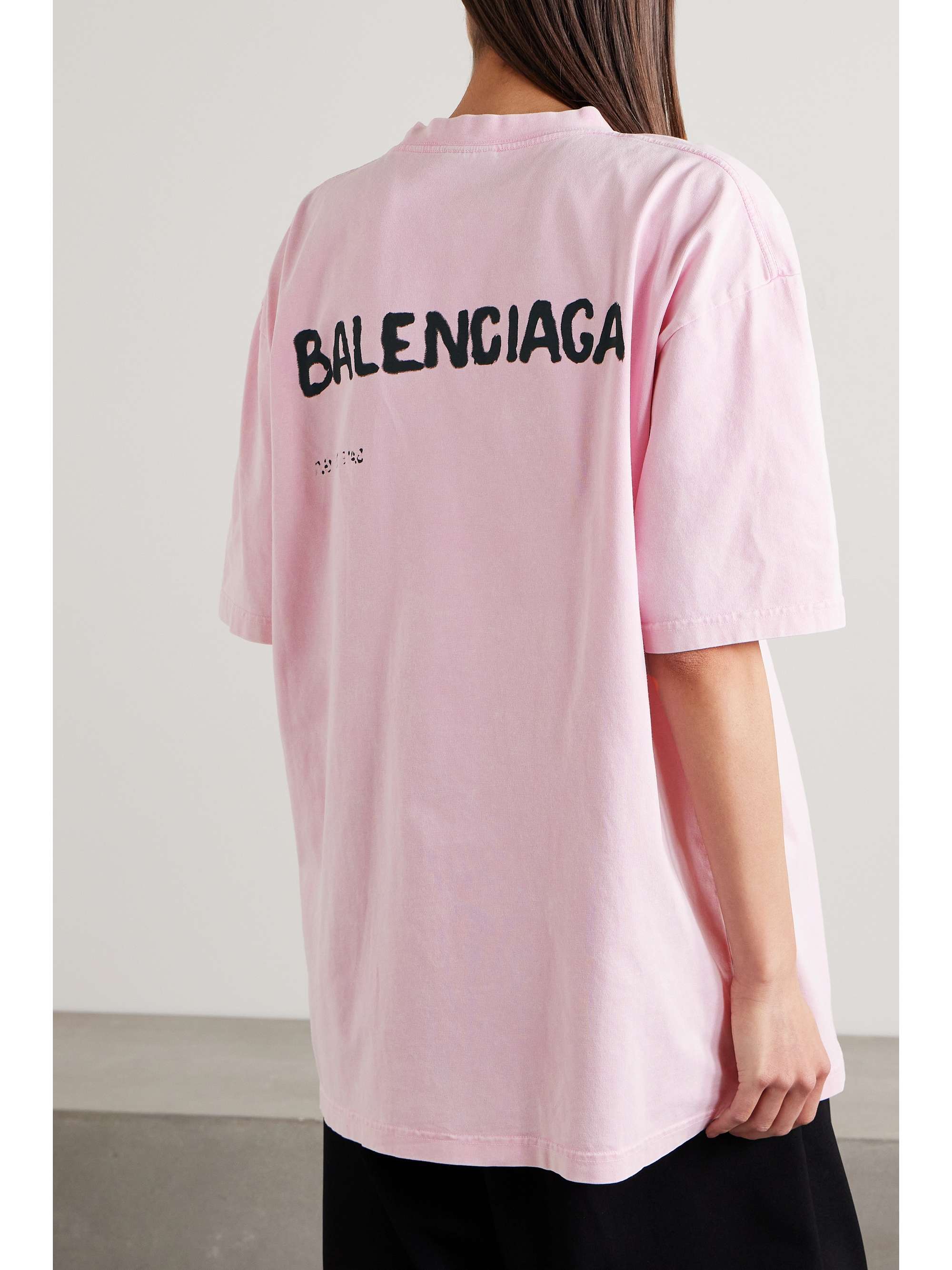 ピンク ストレッチコットン ジャージー Tシャツ プリント入り ピンク ストレッチコットン ジャージー Tシャツ プリント入り