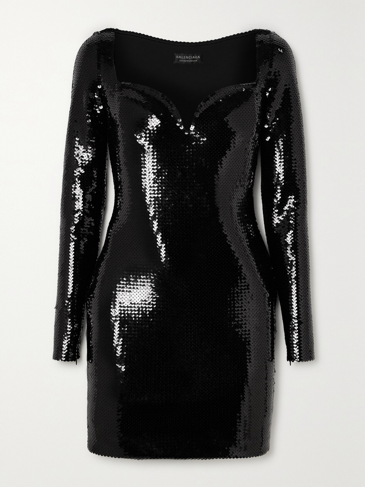 Shop Balenciaga Sequined Stretch-crepe Mini Dress In Black