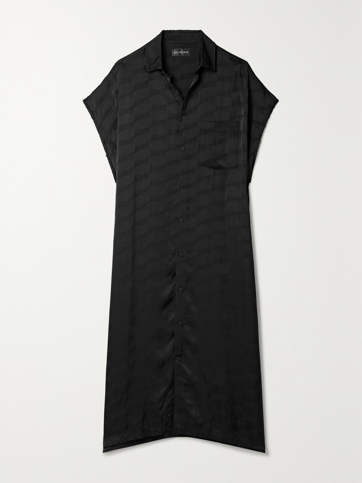 Shop Balenciaga Oversized Frayed Twill-jacquard Midi Shirt Dress In Black