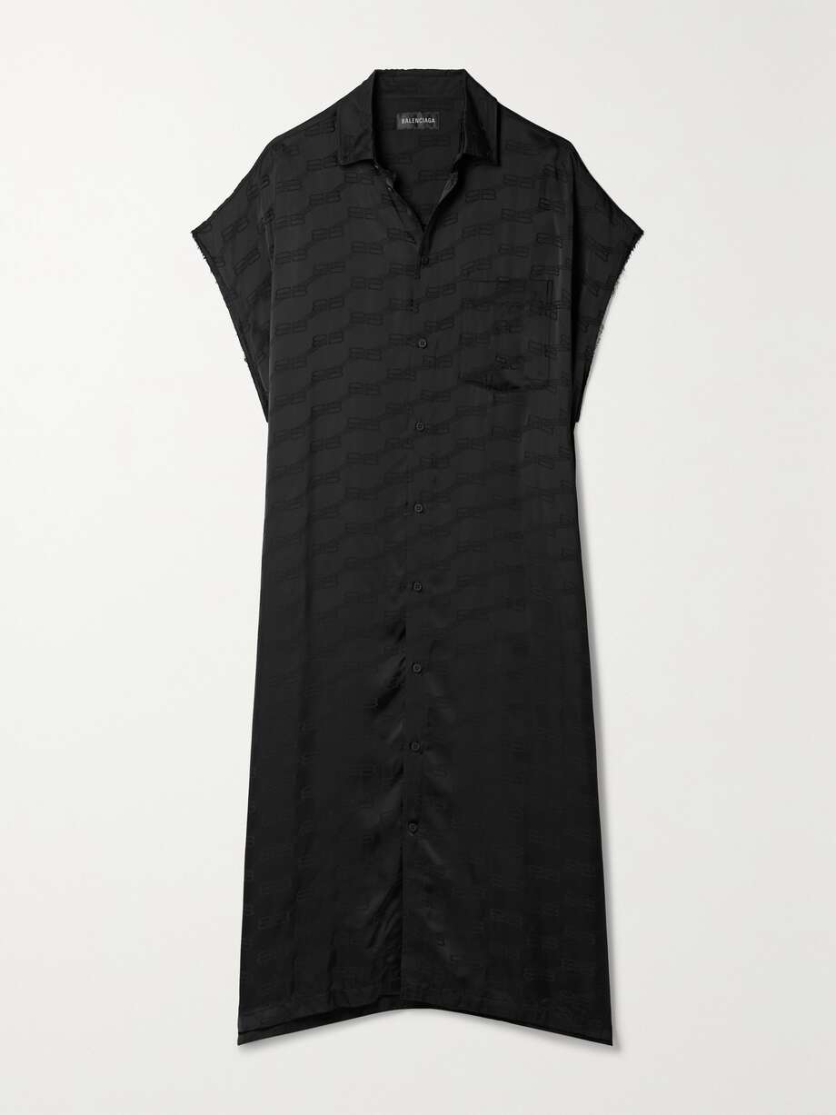 oversized frayed twill-jacquard midi shirt dress