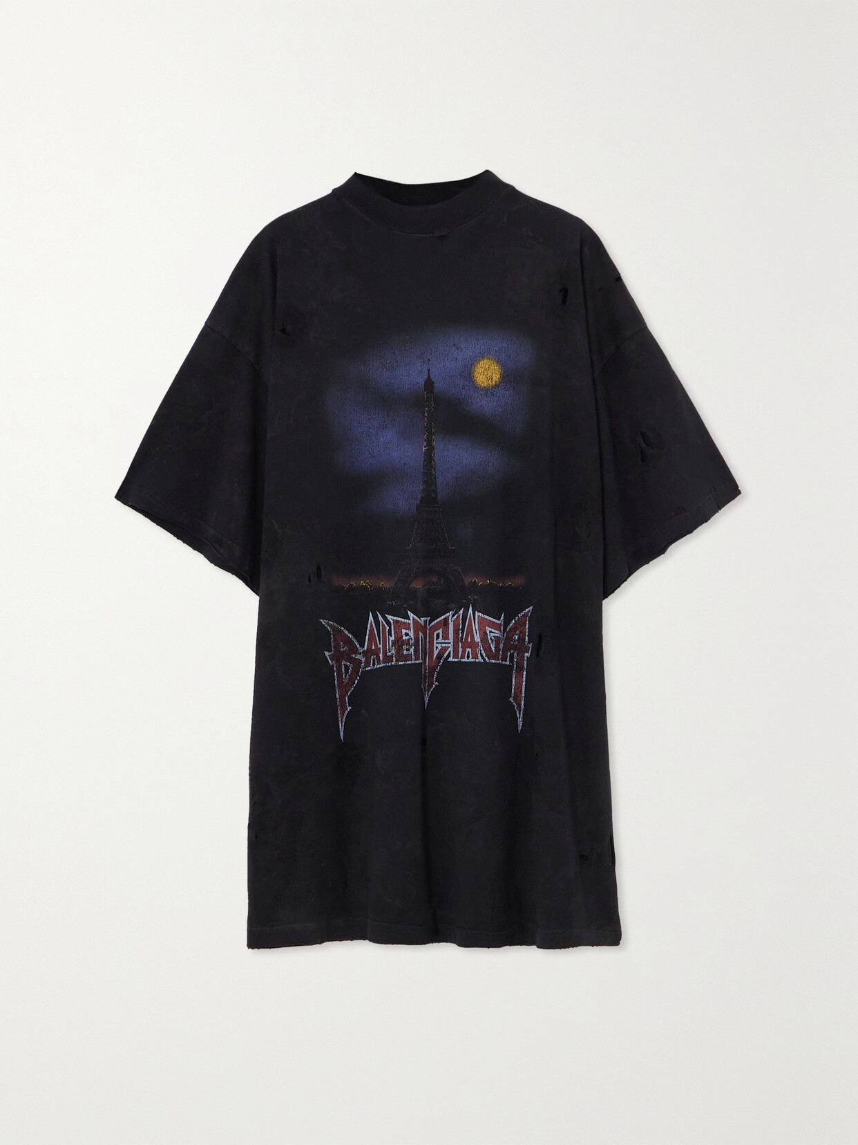 Balenciaga - Oversized Distressed Printed Cotton-jersey T-shirt - Black
