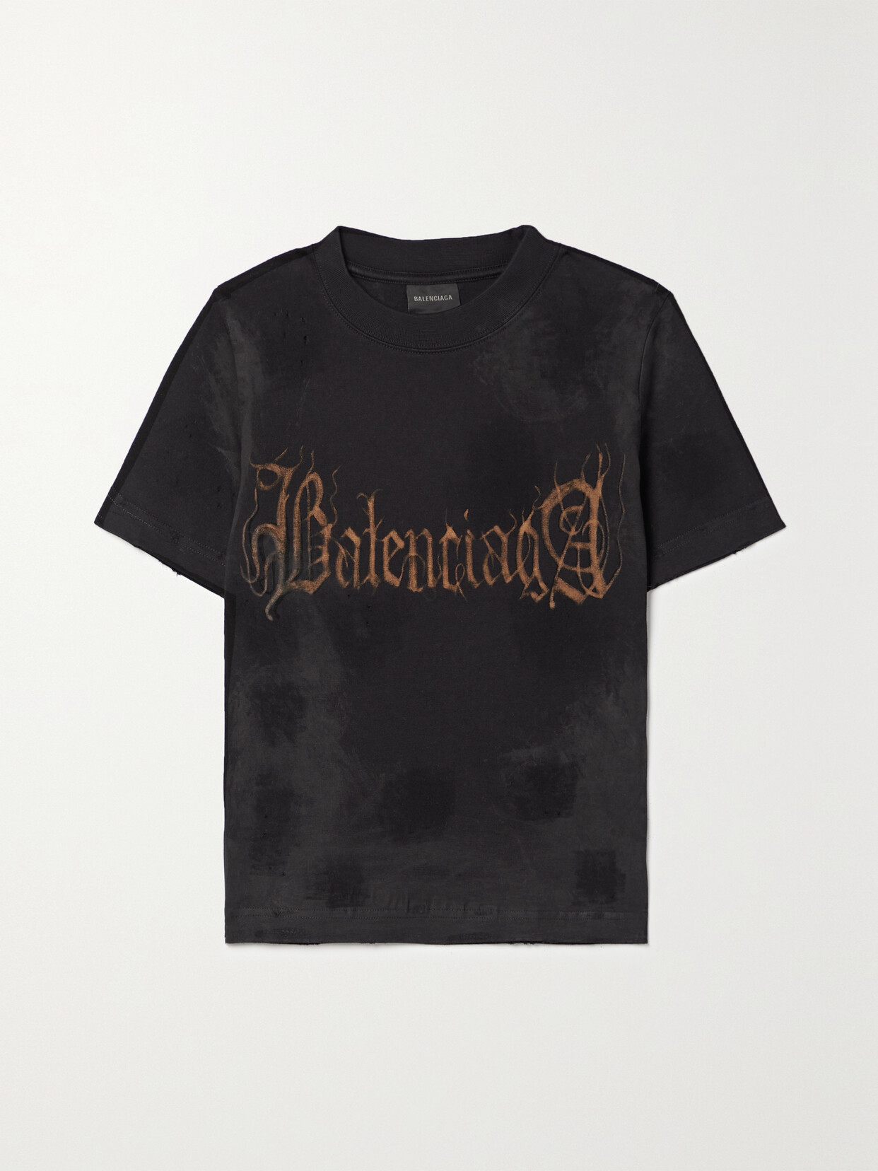 Balenciaga Cropped Distressed Printed Cotton-jersey T-shirt - Black