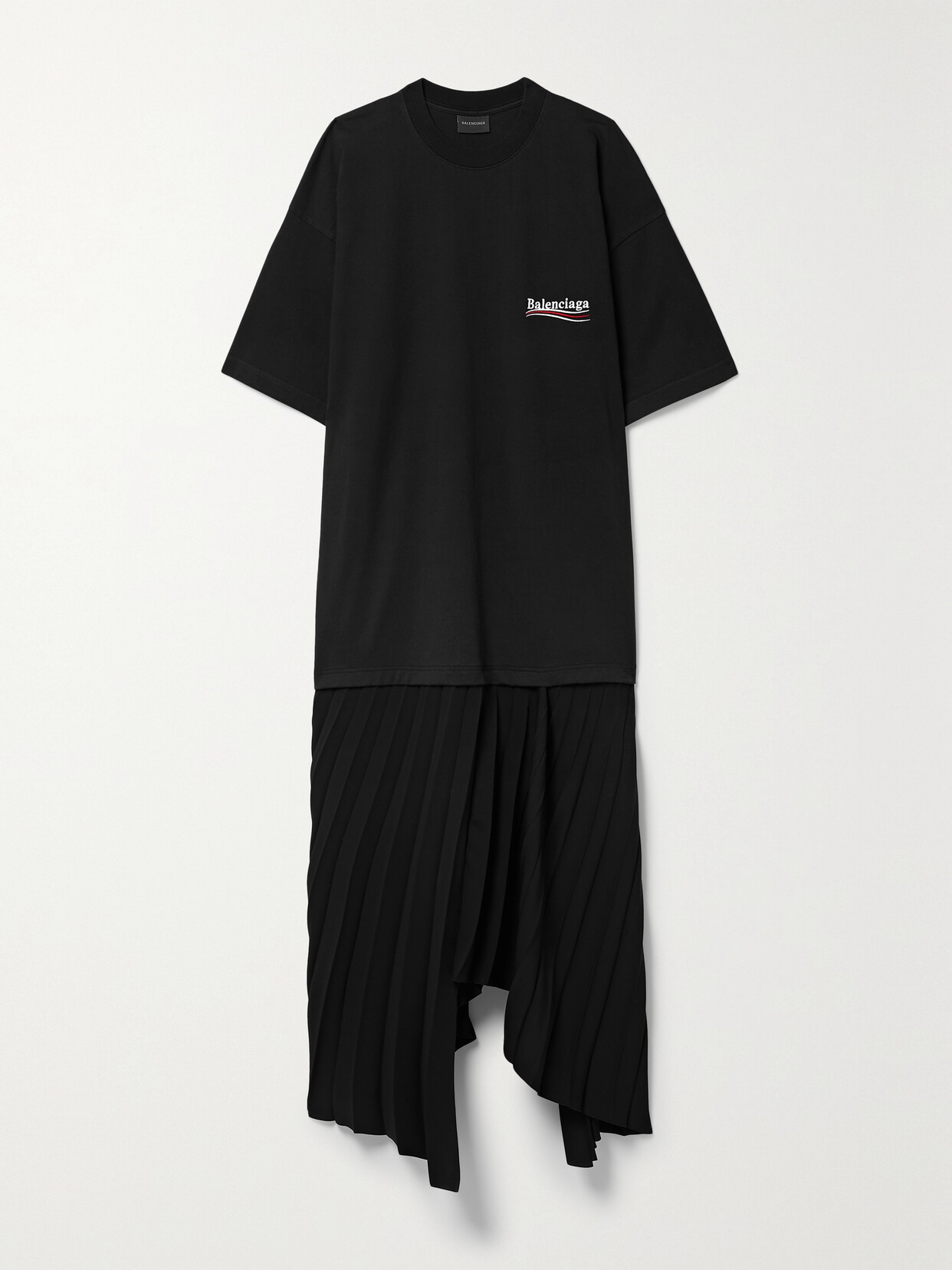 Shop Balenciaga Embroidered Cotton-jersey And Pleated Crepe Midi Dress In Black