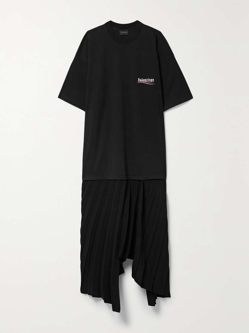 Balenciaga Embroidered Cotton-jersey And Pleated Crepe Midi Dress