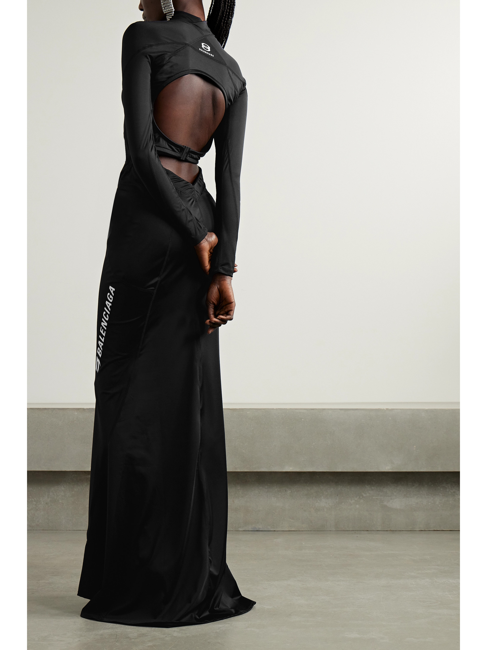 Balenciaga Printed open-back stretch-jersey turtleneck gown thumbnail