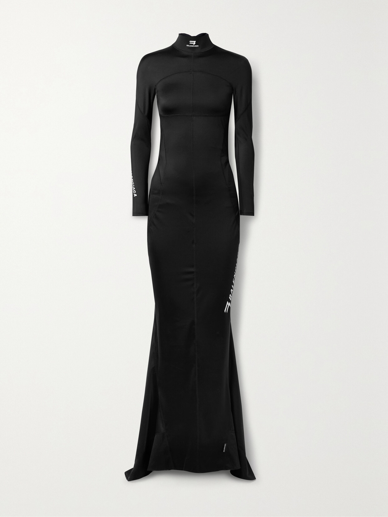 Balenciaga Printed Open-back Stretch-jersey Turtleneck Gown In Black