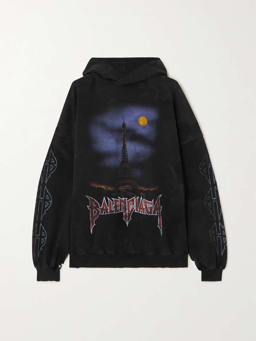 Balenciaga Oversized Distressed Printed Cotton-jersey Hoodie