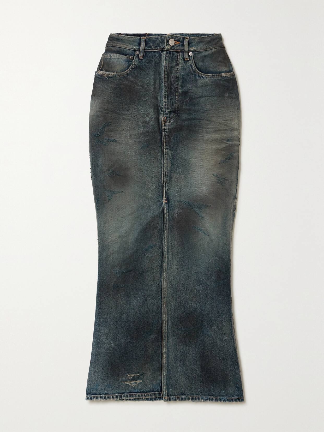 Balenciaga - Distressed Denim Maxi Skirt - Blue