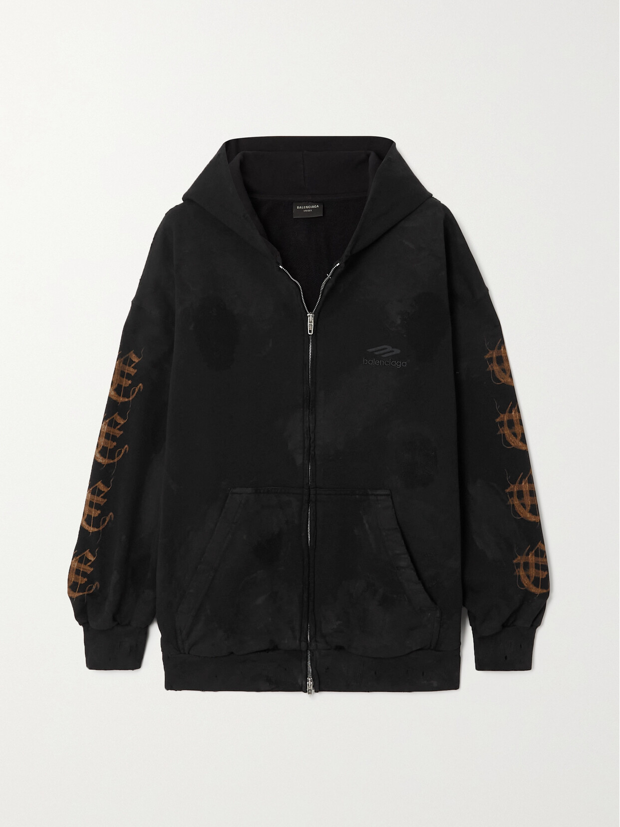 Balenciaga Distressed Printed Cotton-jersey Hoodie - Black