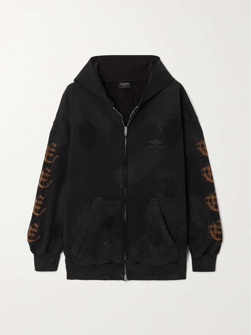 Balenciaga Distressed Printed Cotton-jersey Hoodie