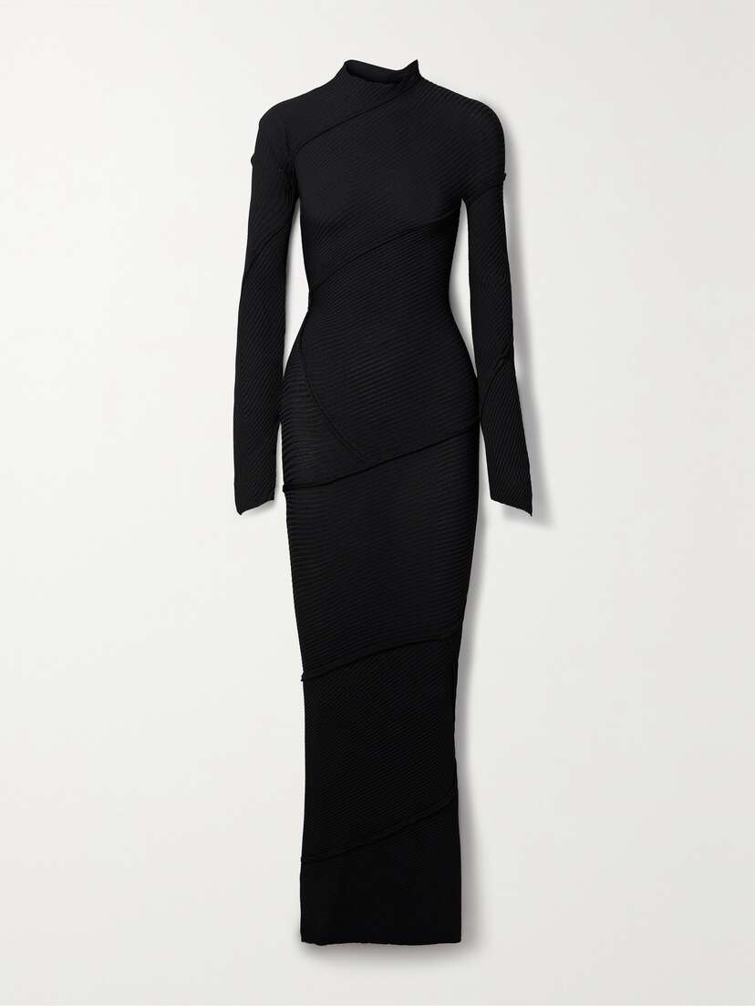 Balenciaga Paneled Ribbed-knit Maxi Dress