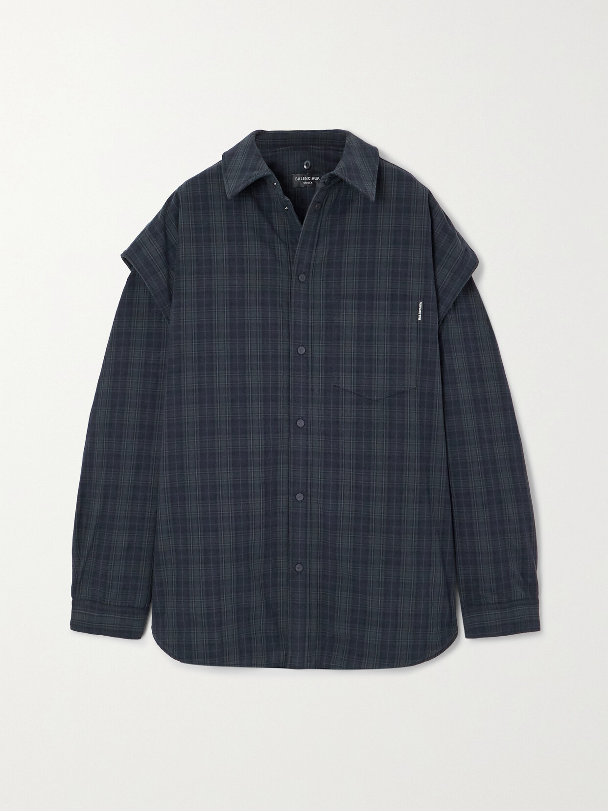 Balenciaga - Convertible Oversized Padded Checked Cotton-flannel Shirt - Gray