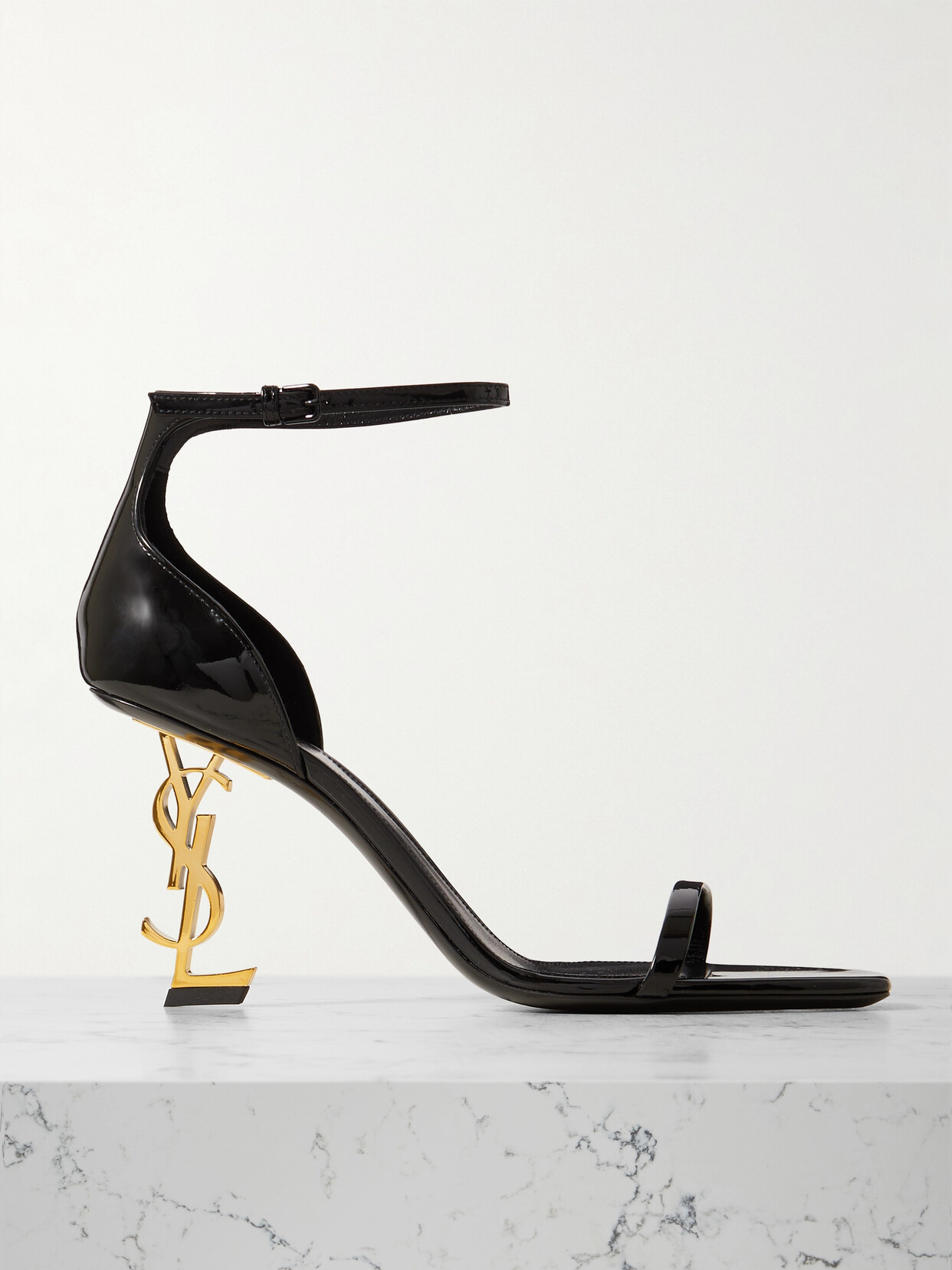 Saint Laurent Opyum Embellished Patent-leather Sandals In Black