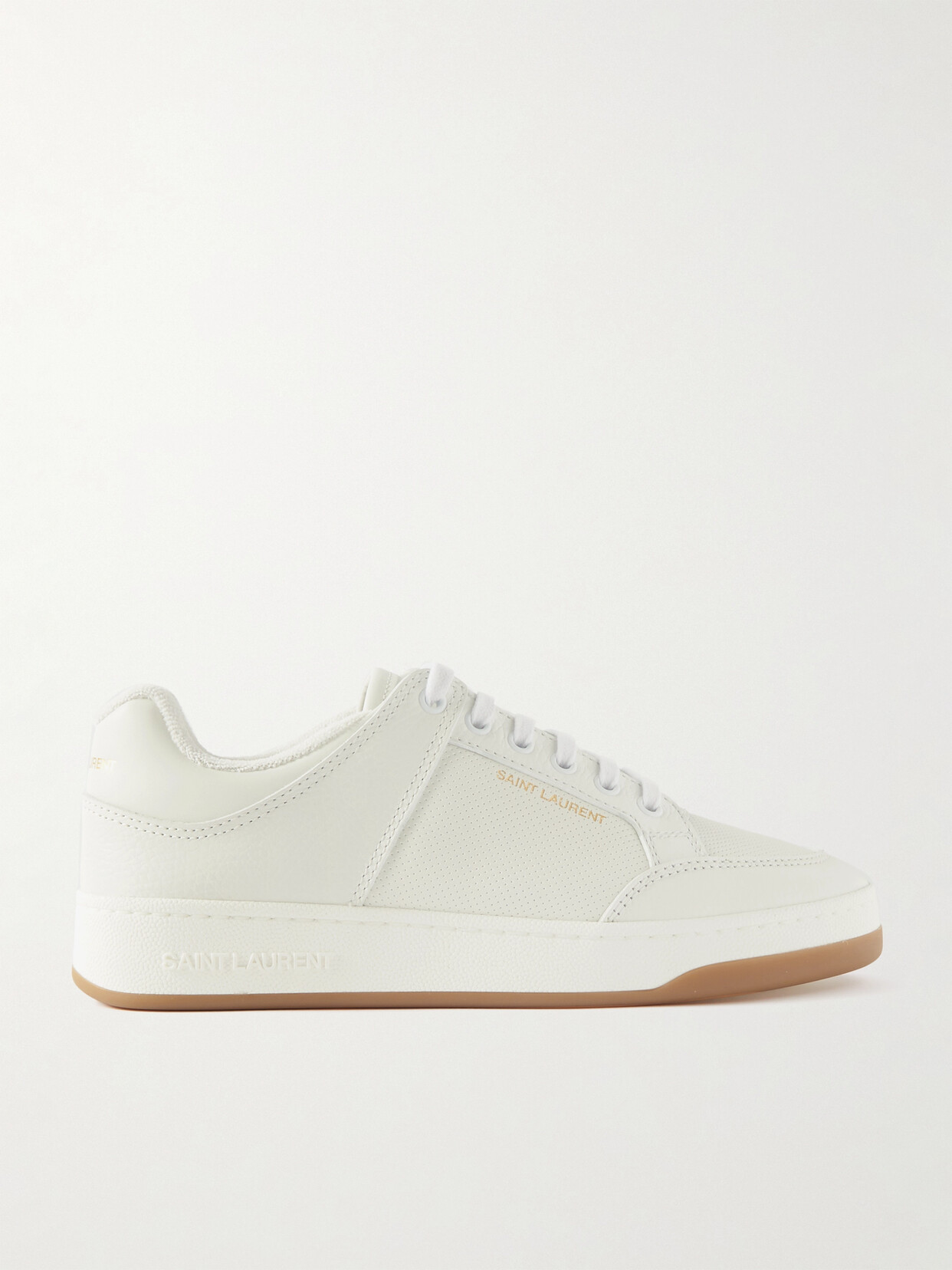 Saint Laurent Perforated Leather Sneakers In White