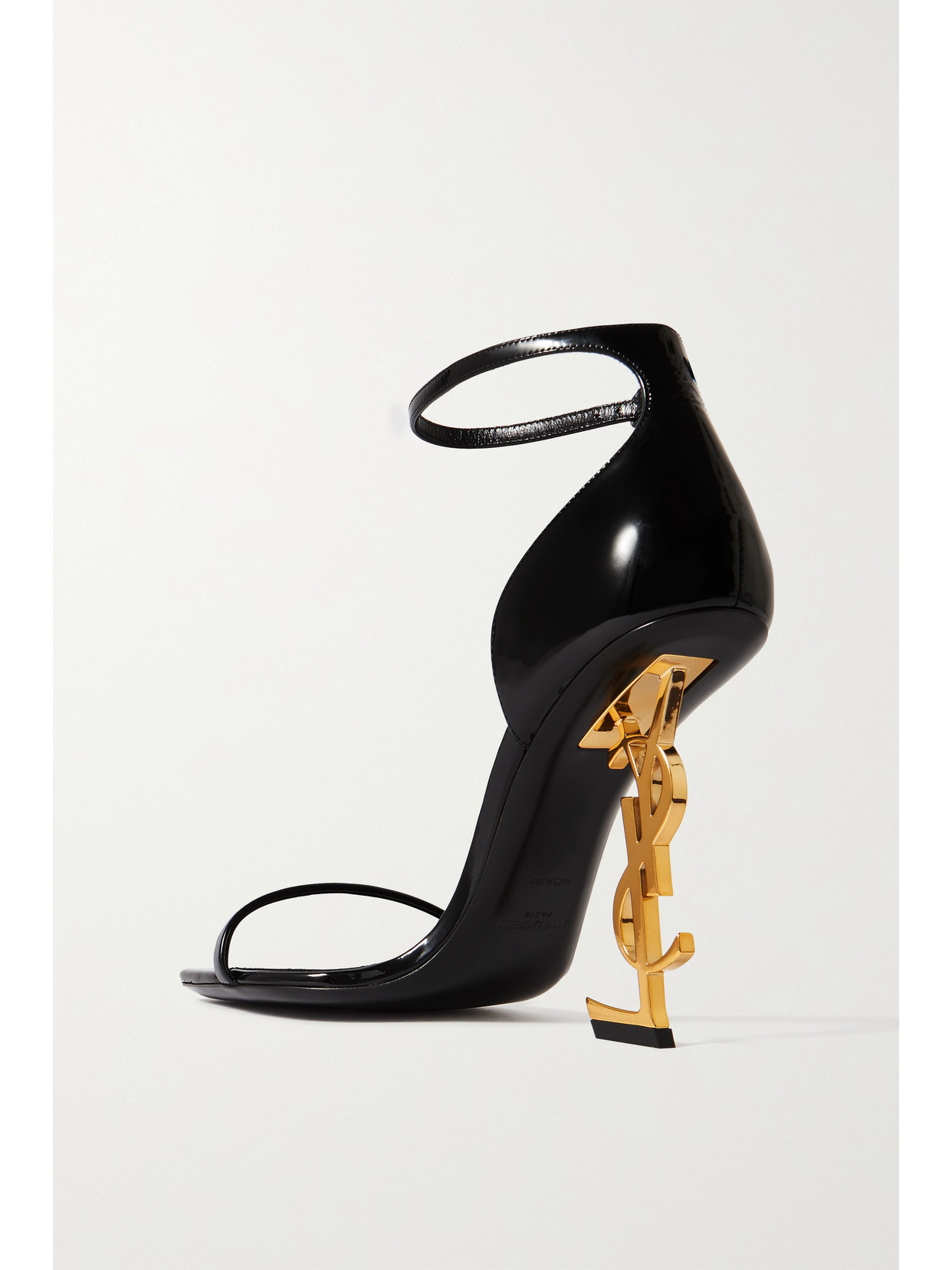 Shop Saint Laurent Opyum Embellished Patent-leather Sandals In Black