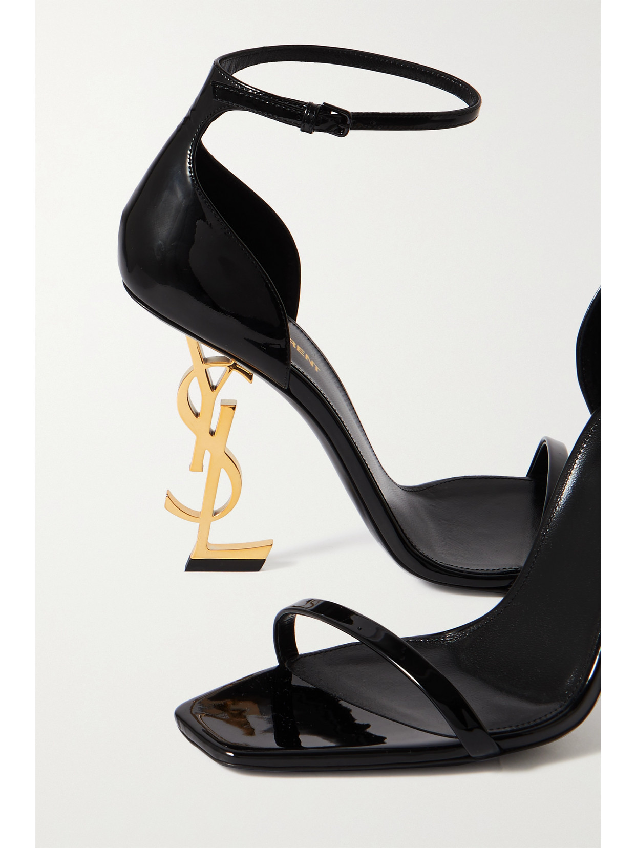 Shop Saint Laurent Opyum Embellished Patent-leather Sandals In Black