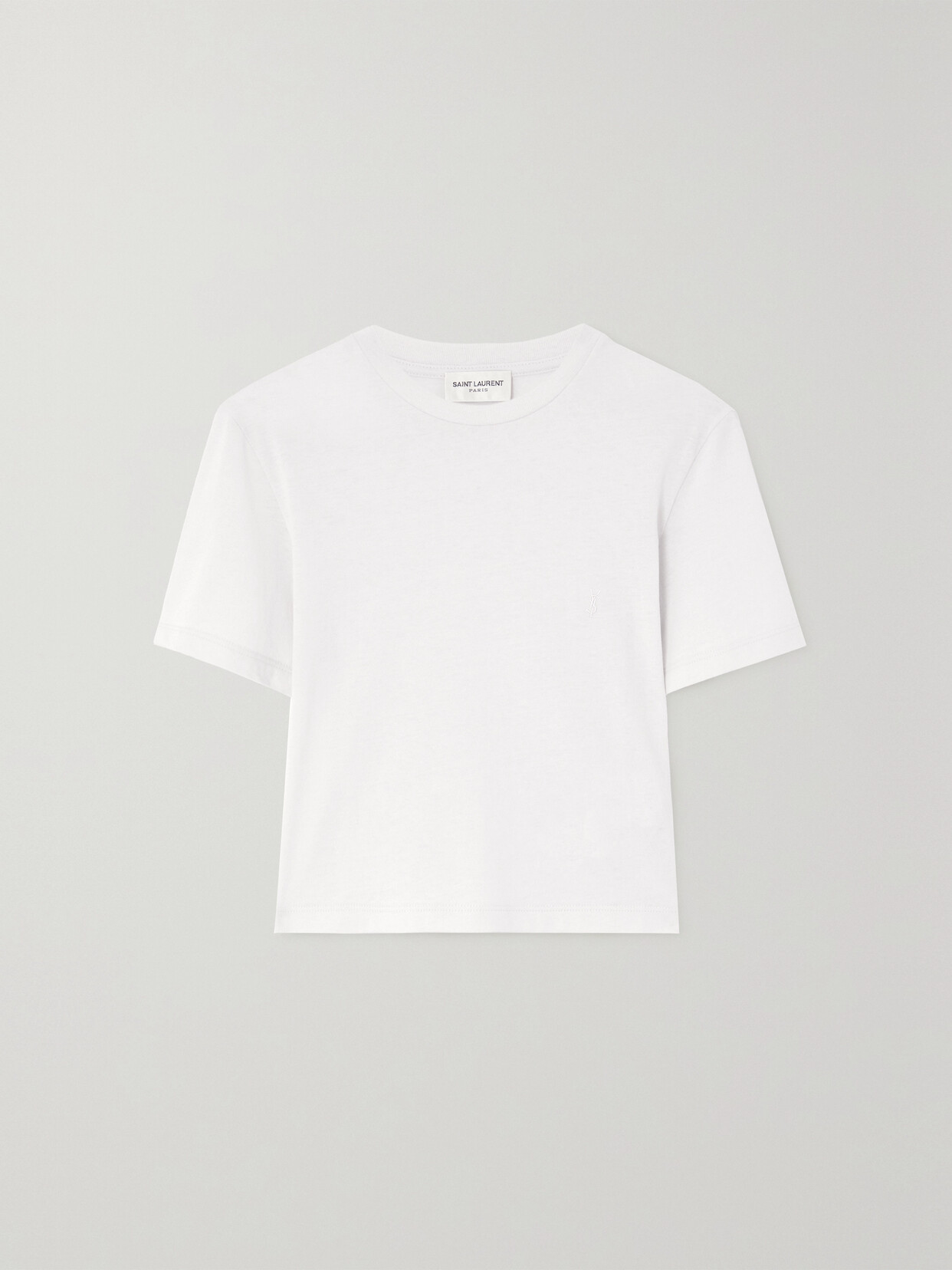 SAINT LAURENT - Cropped Embroidered Cotton-jersey T-shirt - Ecru