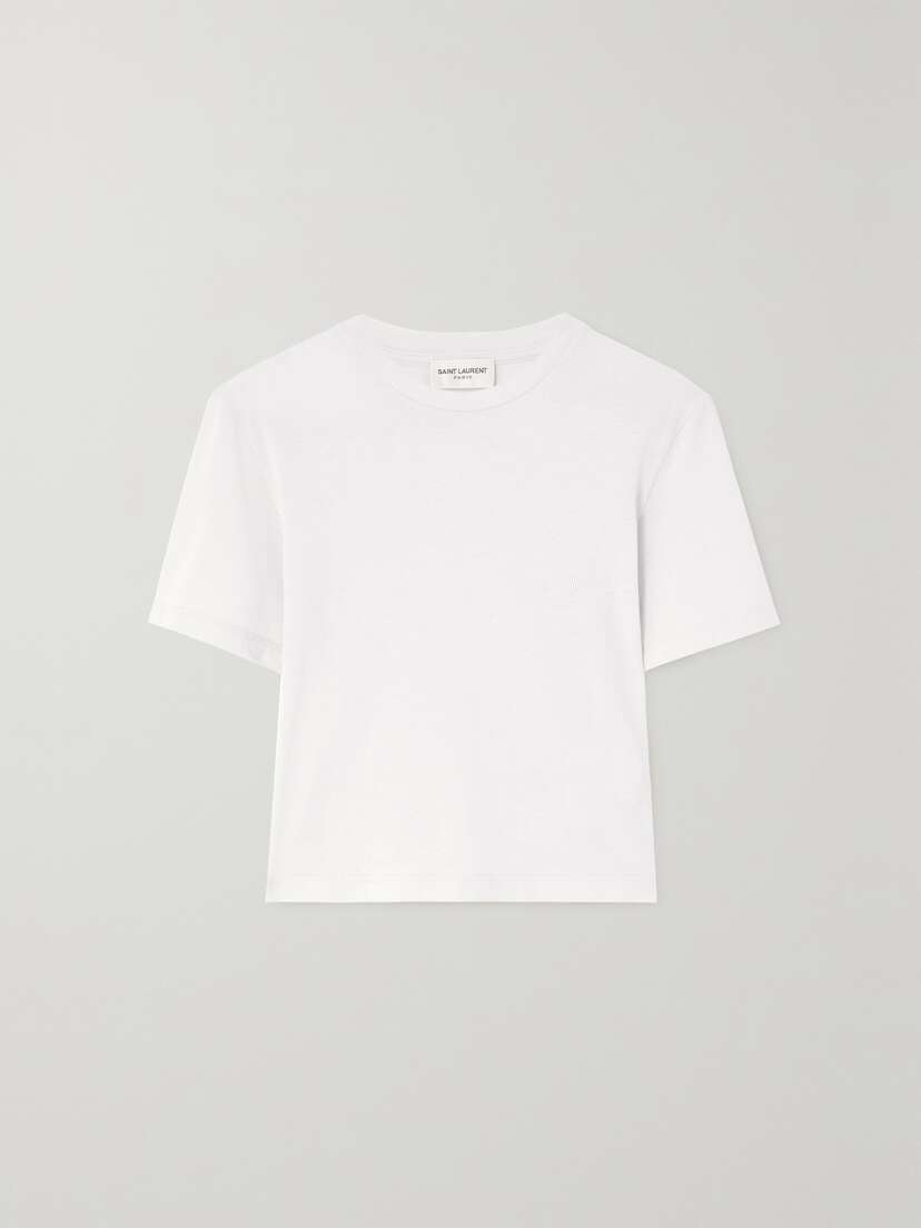 Saint Laurent Cropped Embroidered Cotton-jersey T-shirt
