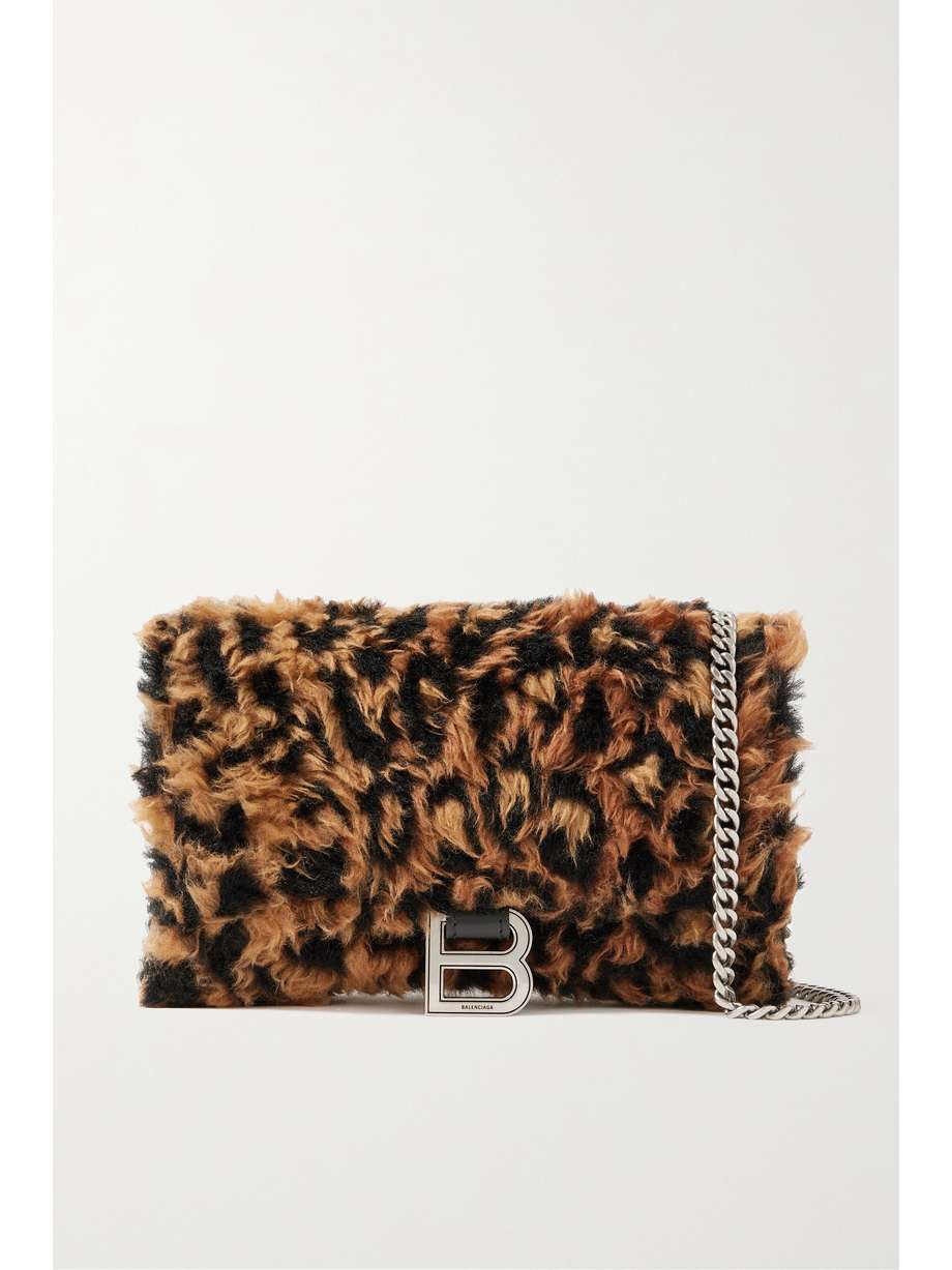 Hourglass leopard-print faux fur shoulder bag Balenciaga
