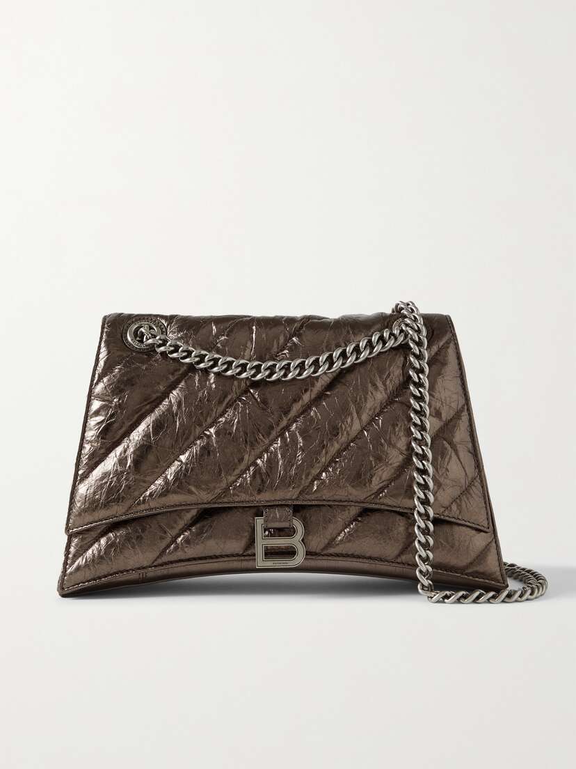 Balenciaga Crush Medium Quilted Metallic Crinkled-leather Shoulder Bag