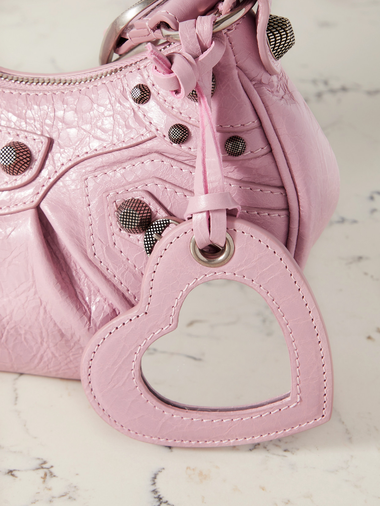 Le Cagole XS Studded Crinkled-Leather Shoulder Bag