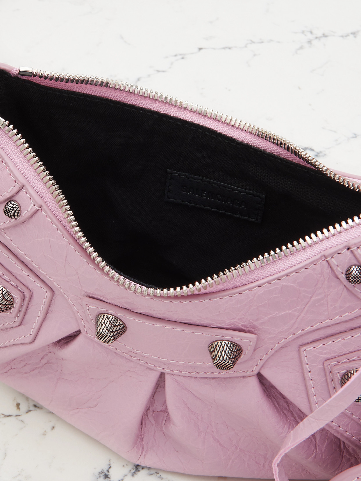 Le Cagole XS Studded Crinkled-Leather Shoulder Bag