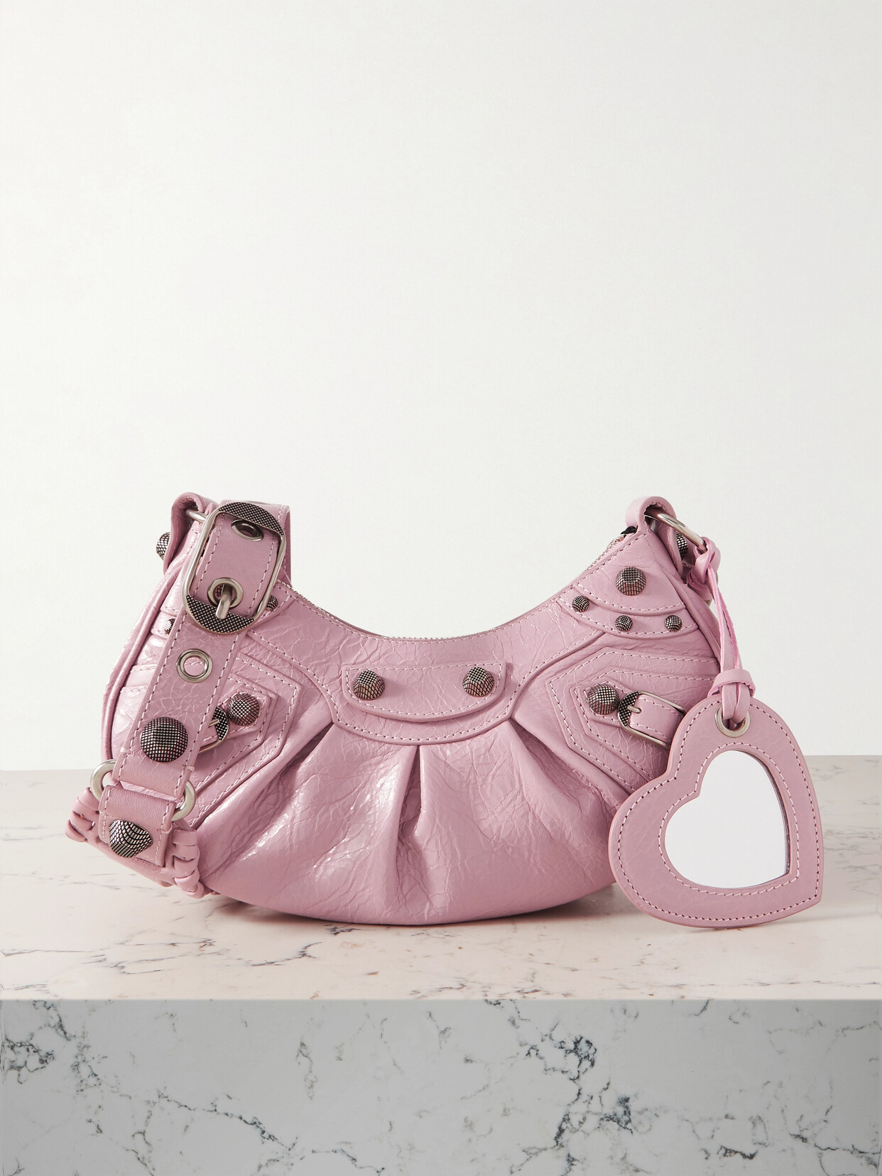 Le Cagole XS Studded Crinkled-Leather Shoulder Bag