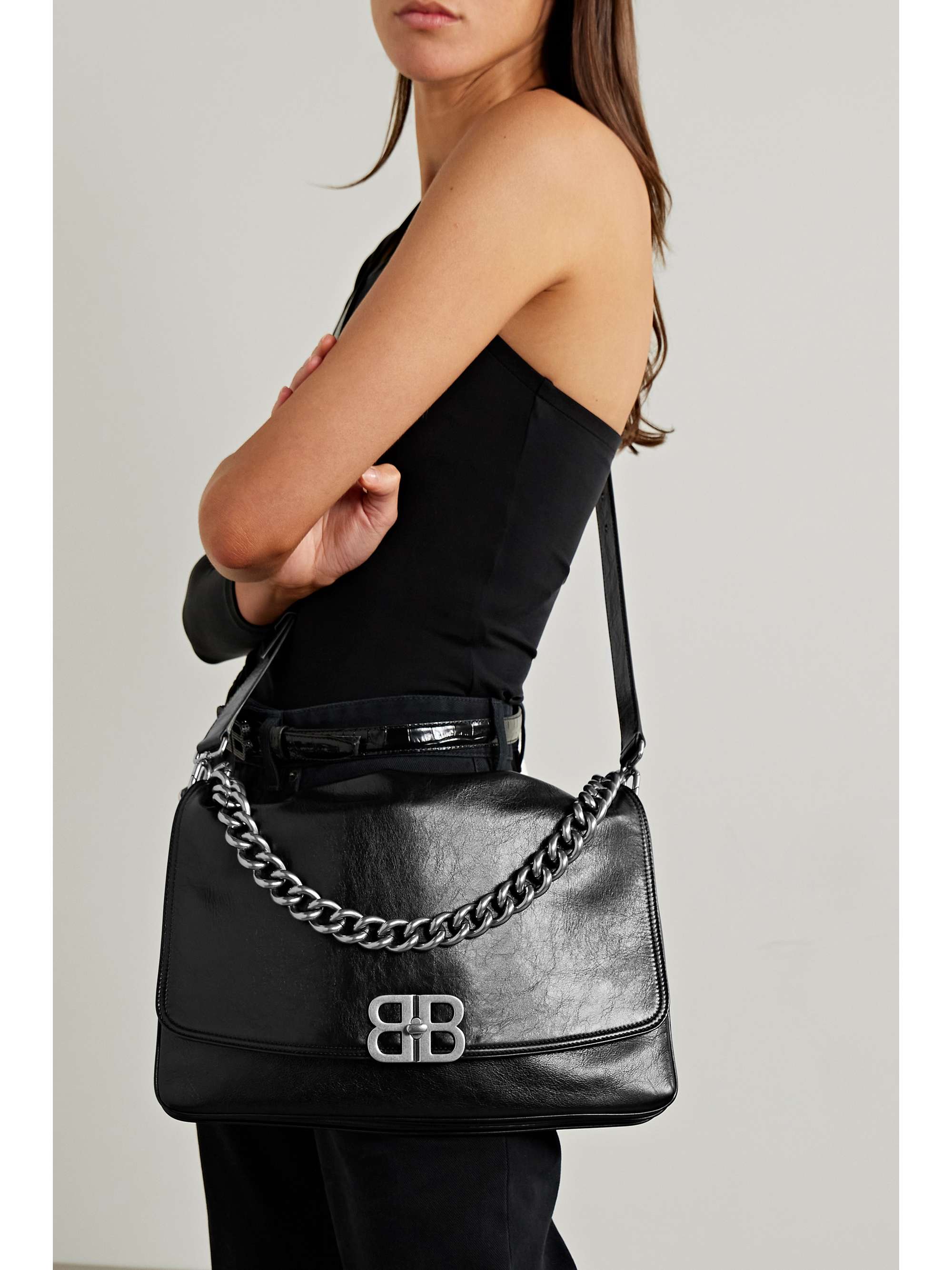 BB embellished leather shoulder bag