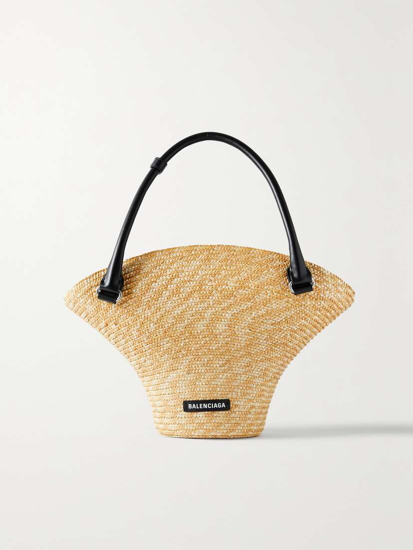 Balenciaga Medium Leather-trimmed Straw Tote