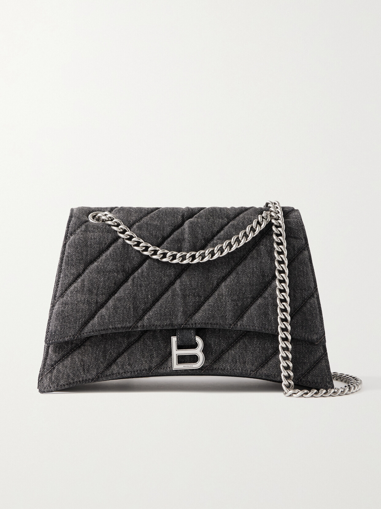 Balenciaga Crush Quilted Denim Shoulder Bag In Black