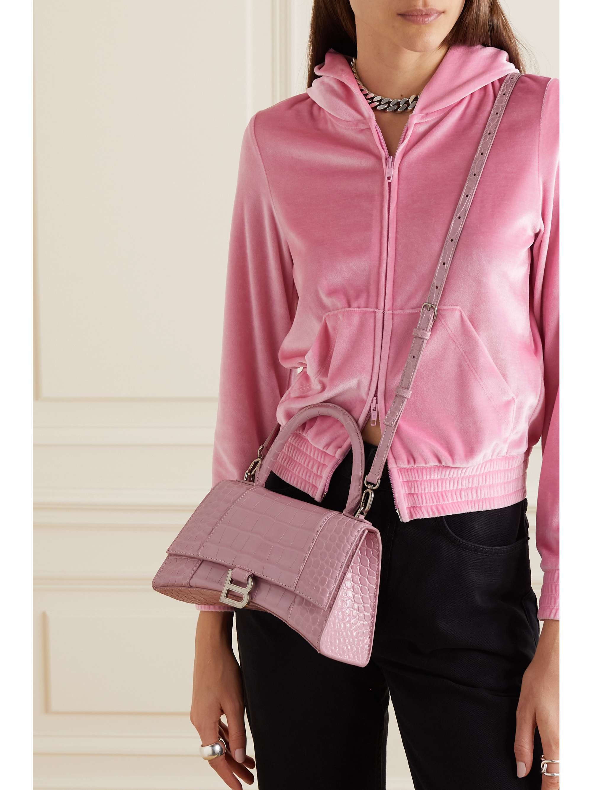 BALENCIAGA Hourglass small croc-effect leather tote