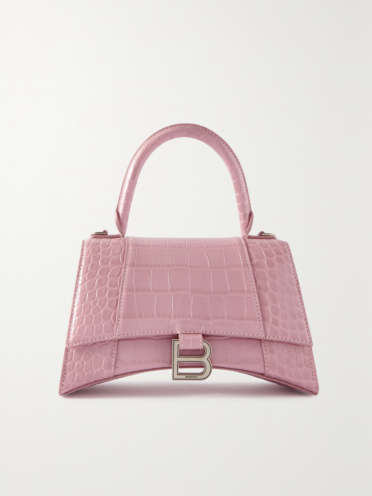 Balenciaga Hourglass Small Croc-effect Leather Tote In Pink