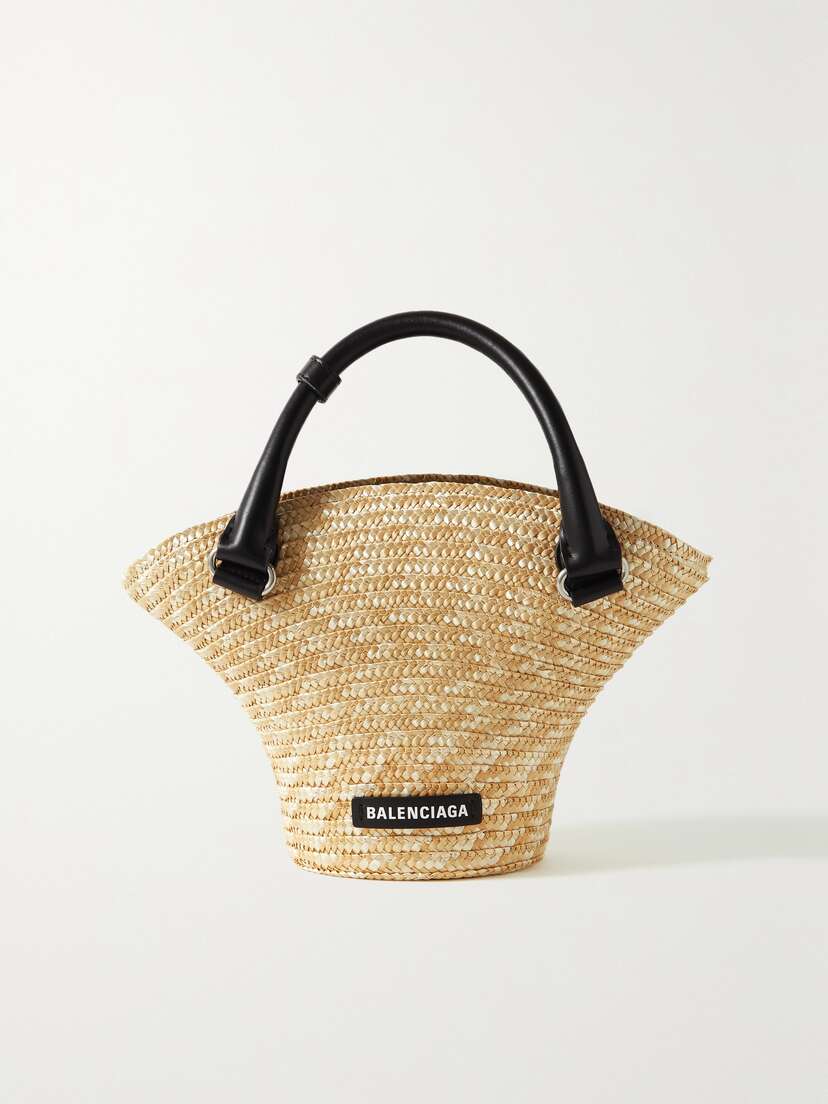 Balenciaga Mini Leather-trimmed Straw Tote