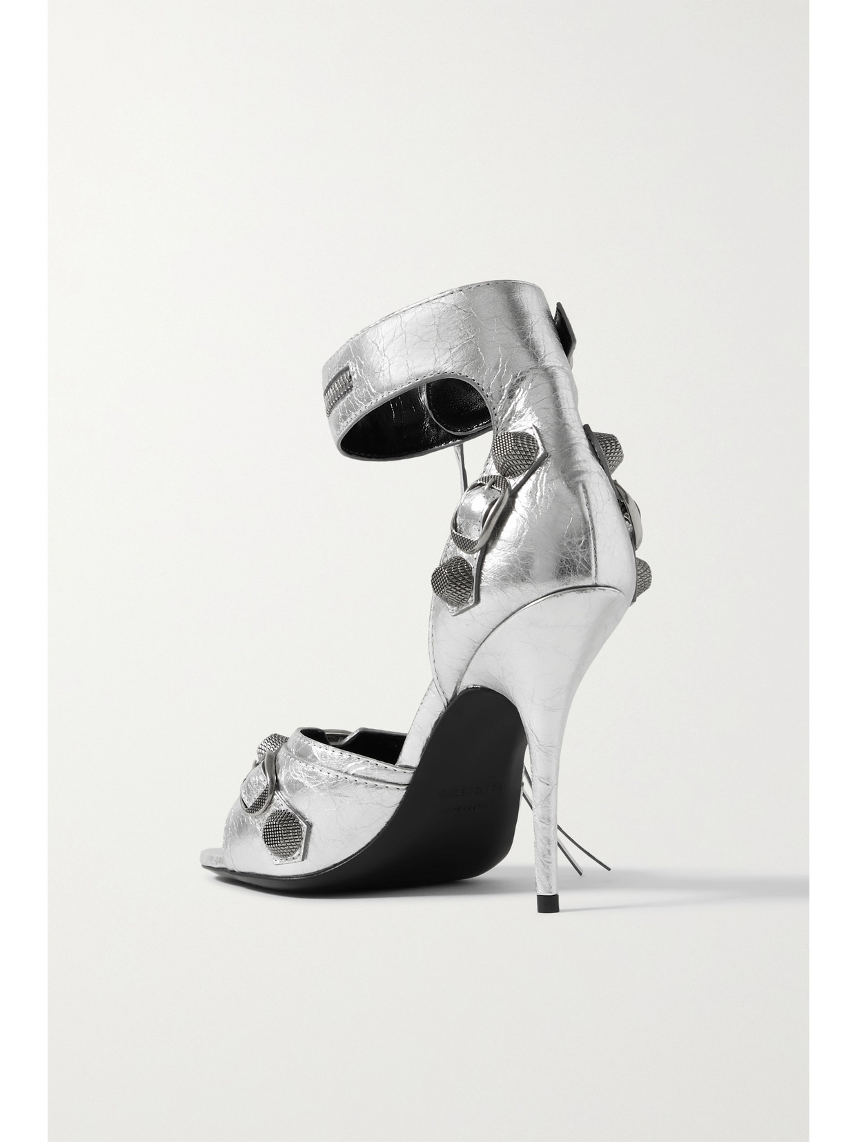 Cagole Embellished Metallic Crinkled-Leather Sandals