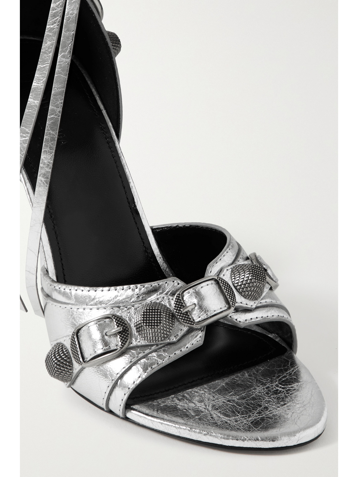 Cagole Embellished Metallic Crinkled-Leather Sandals