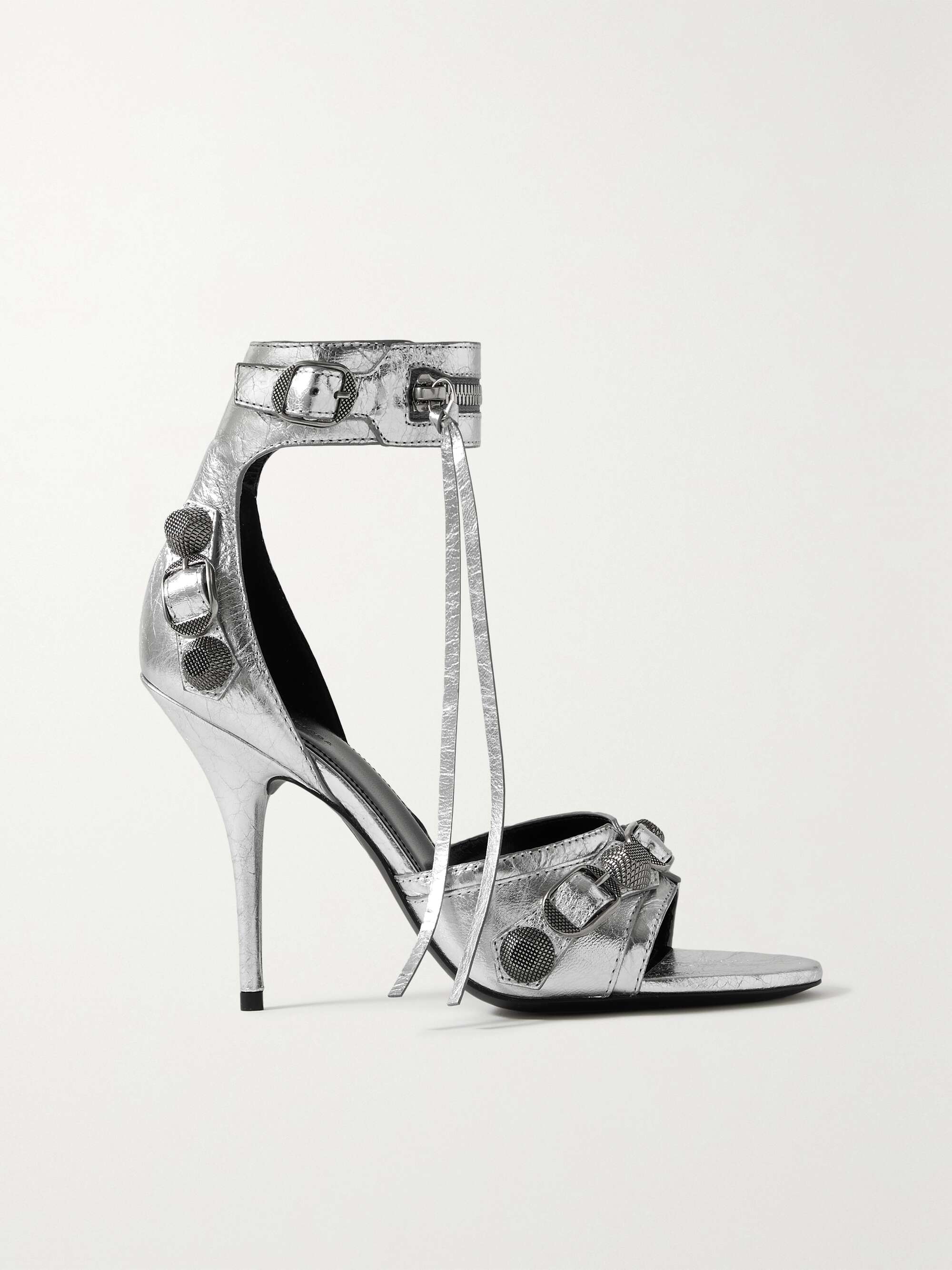 frygt knoglebrud Bedre BALENCIAGA Cagole embellished metallic crinkled-leather sandals | NET-A- PORTER