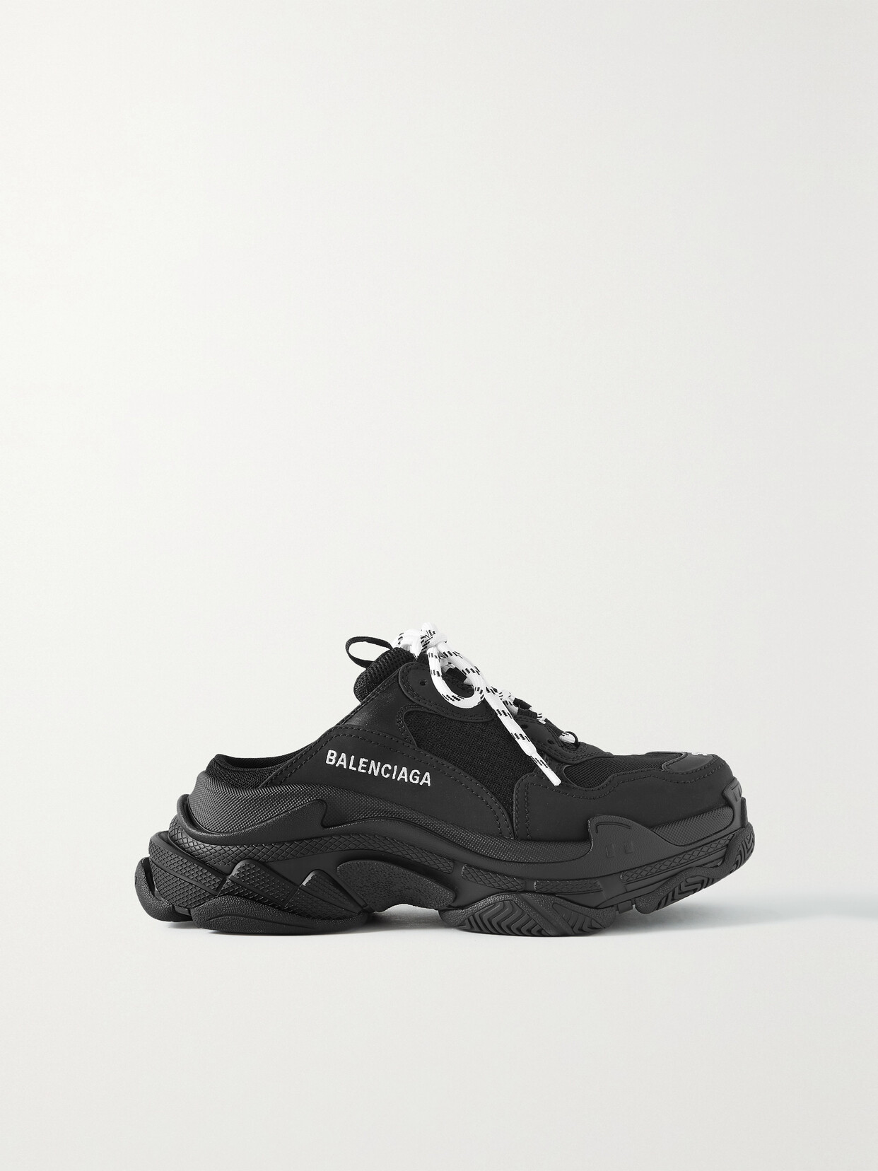 Balenciaga Triple S Embroidered Faux Nubuck And Mesh Slip-on Sneakers In Black