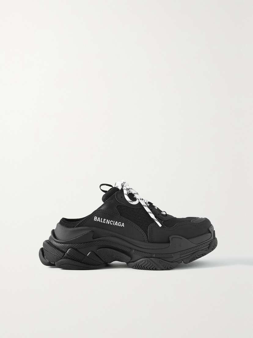 Balenciaga Triple S Embroidered Faux Nubuck And Mesh Slip-on Sneakers