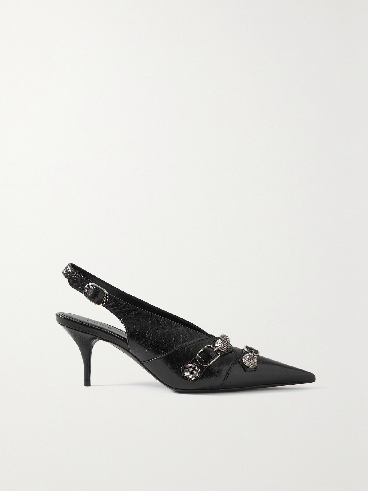 Shop Balenciaga Cagole Embellished Crinkled-leather Slingback Pumps In Black