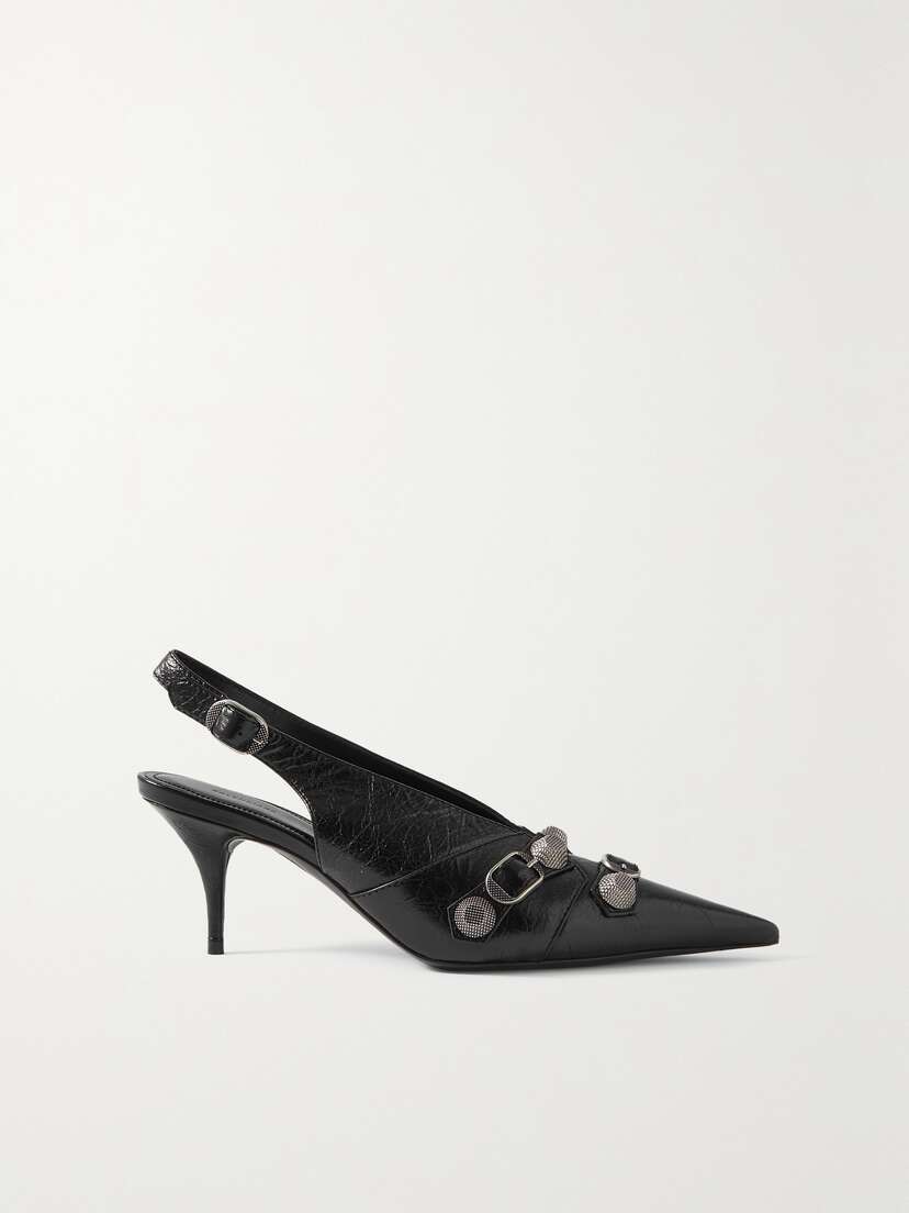 Balenciaga Cagole Embellished Crinkled-leather Slingback Pumps