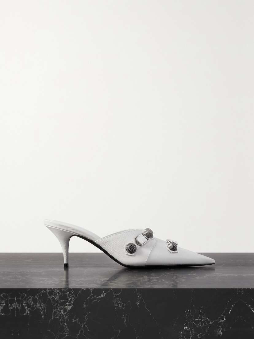 Balenciaga Cagole Studded Crinkled-leather Mules
