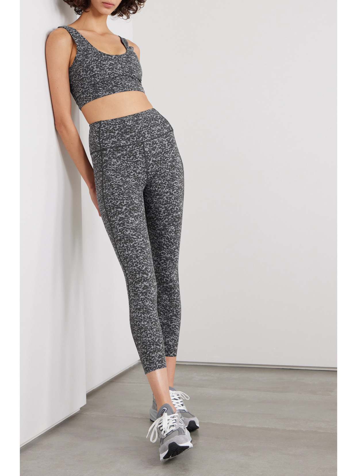 Shop Varley Let's Go Printed Stretch Leggings In Gray