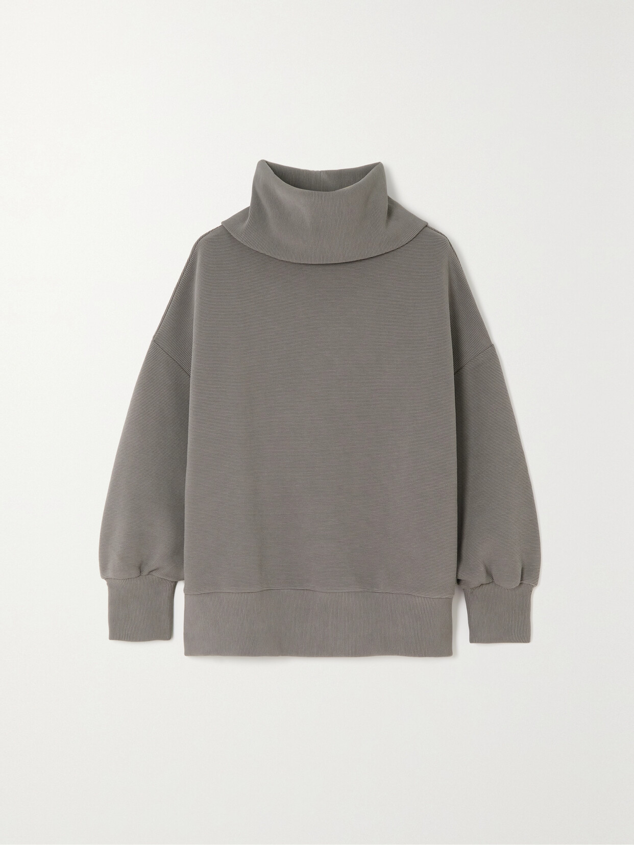 Shop Varley Milton Oversized Ribbed Cotton-blend Jersey Turtleneck Sweatshirt In Gray