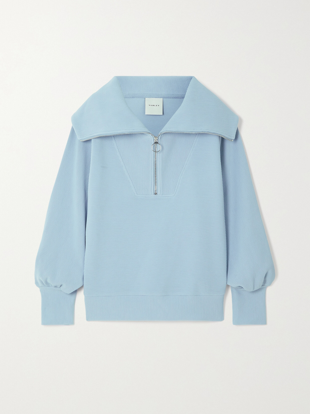 Varley Vine Ribbed Cotton-blend Jersey Sweatshirt In Blue