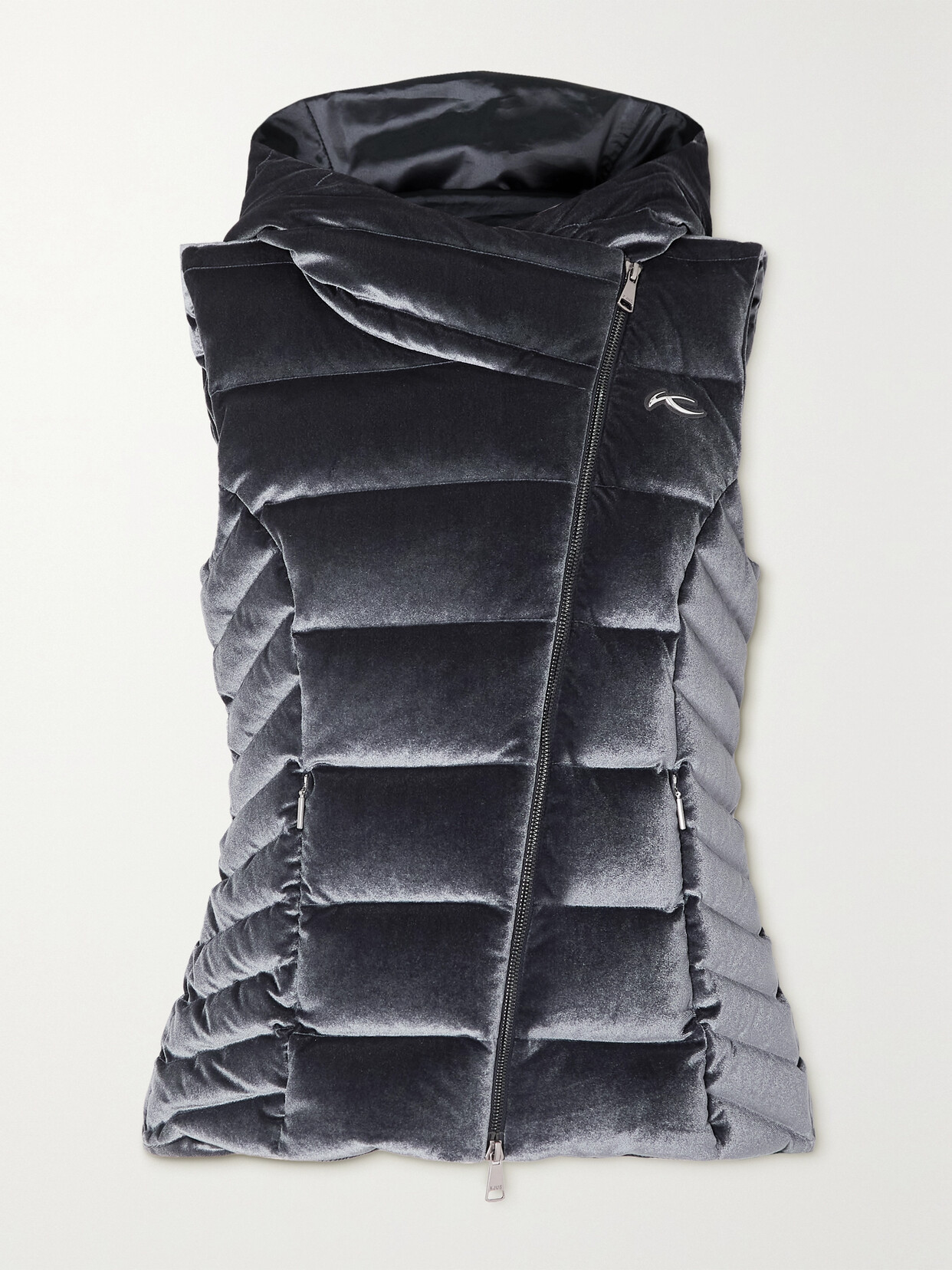 KJUS - Alina Asymmetric Quilted Down Velvet Vest - Gray